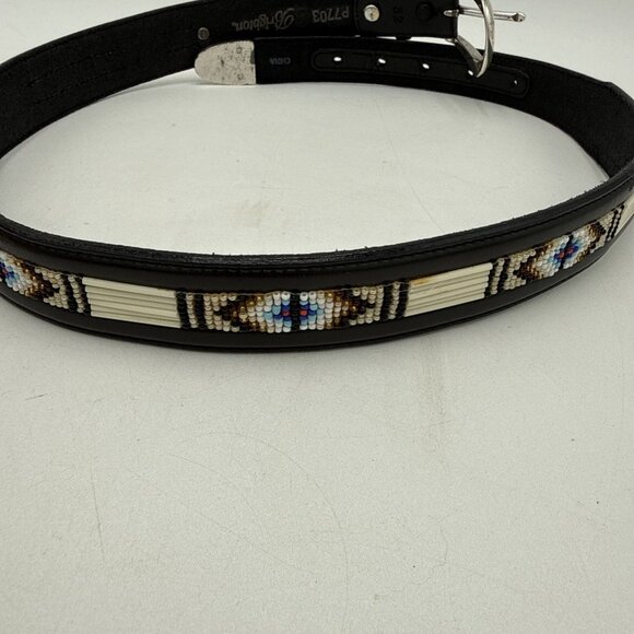 BRIGHTON Belt Beaded Western ZUNI BLack Leather Mens 32 Silver Buckle Removable main image 7